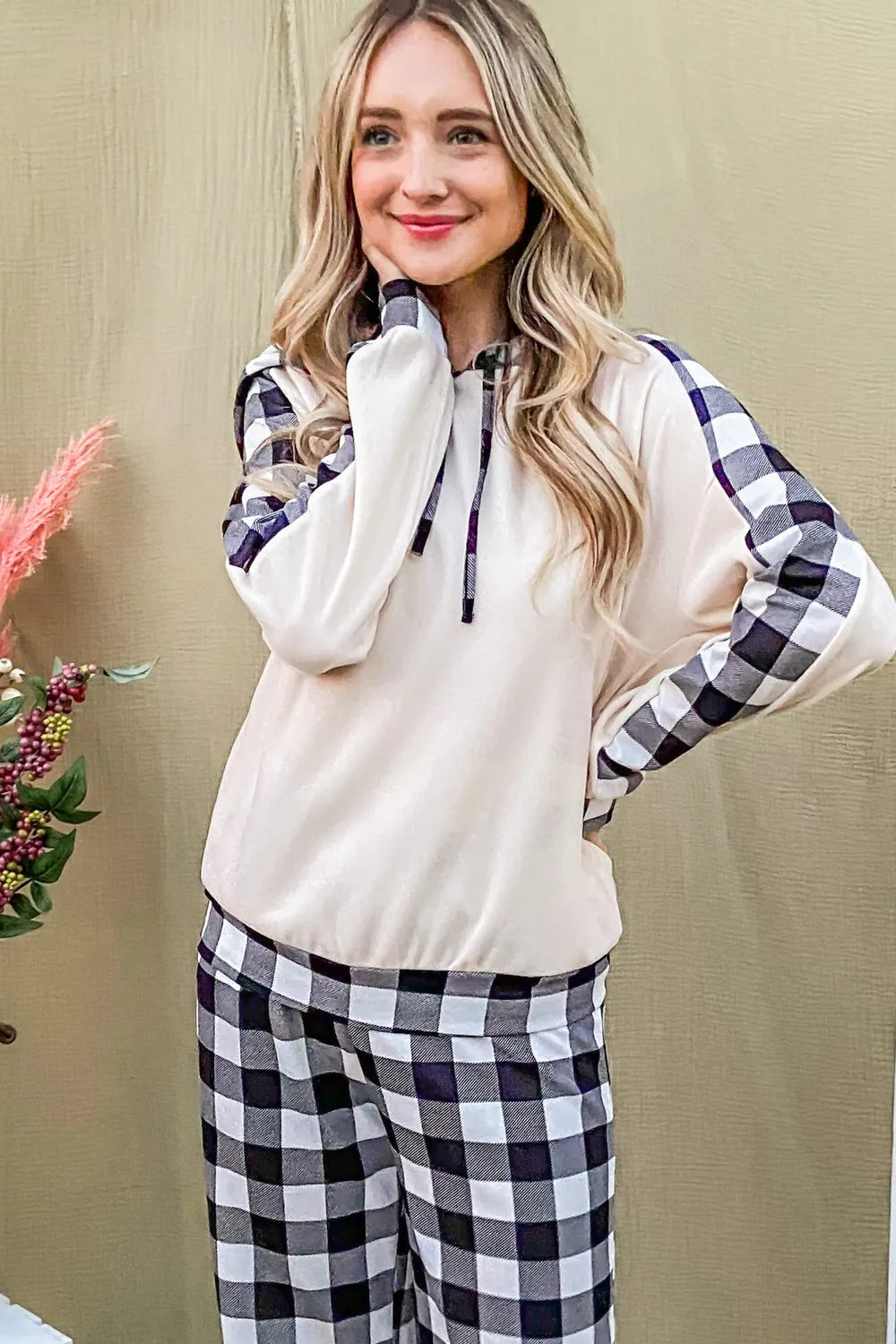 And The Why Drawstring Hooded Top and Plaid Pants Lounge Set Secondary image