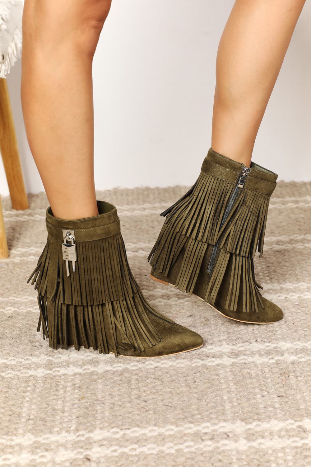 Legend Women's Tassel Wedge Heel Ankle Booties Secondary image