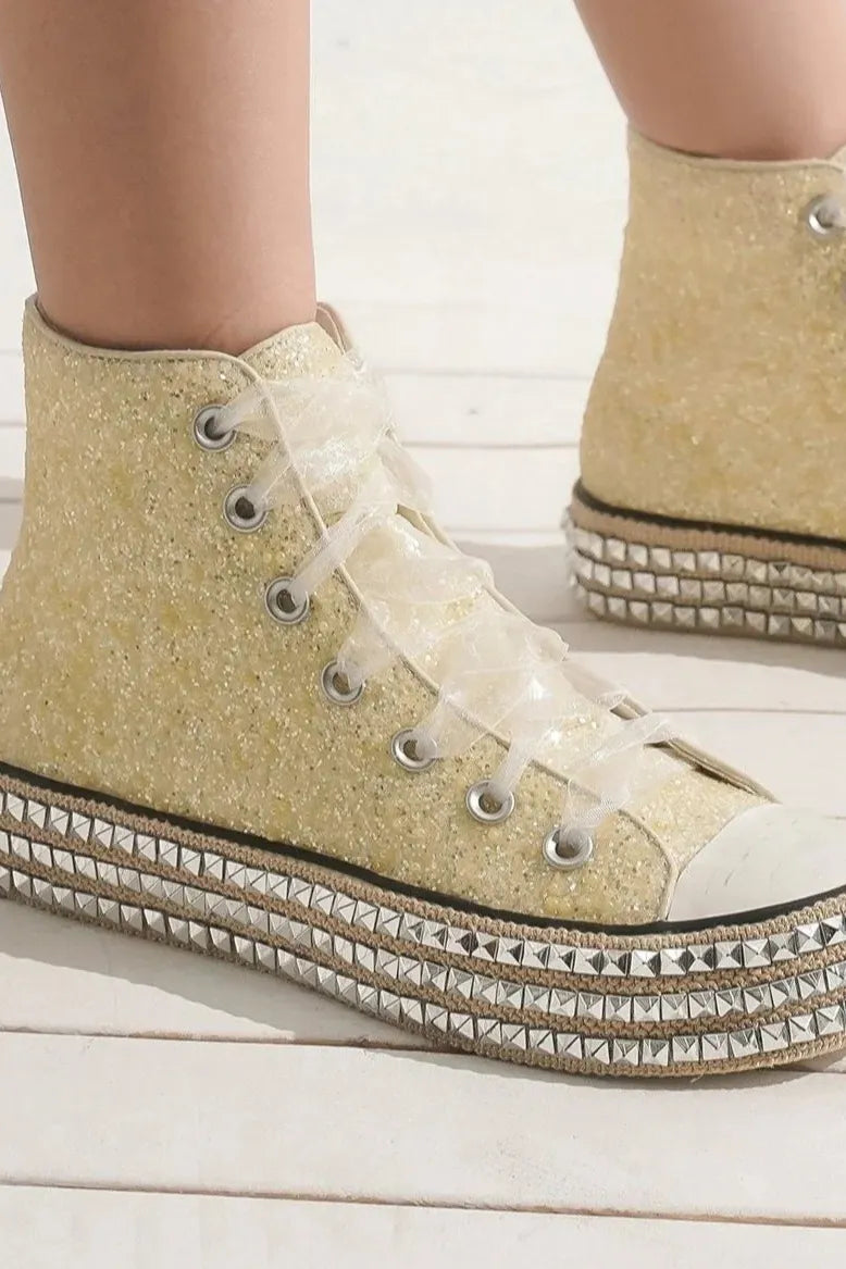 Beast Fashion Glitter Lace-Up Studded Platform Sneakers Secondary image