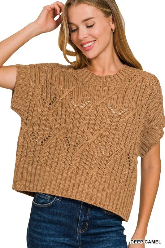 Zenana Cable Knit Short Sleeve Sweater Secondary image